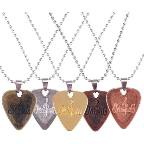 1pc Zinc Alloy Pendant Necklace Guitar Pick Collares Pendant Strips Chain Necklace Jewelry Picks musical Metal Guitar clip
