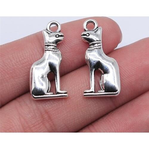 WYSIWYG 5pcs 25x12mm Antique Silver Color Egyptian Patron Saint Cat Charms Pendant For Jewelry Making DIY Jewelry Findings