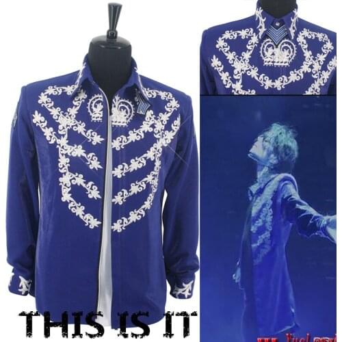 Rare MJ Michael Jackson This is it Blue 50TH BIRTHDAY Printing Crystal JACKET Outerwear