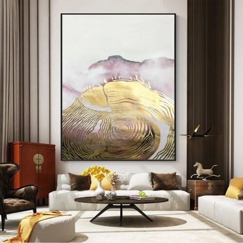 Hand-painted oil painting new Chinese ink golden annual ring living room bedroom tea room modern minimalist decorative painting