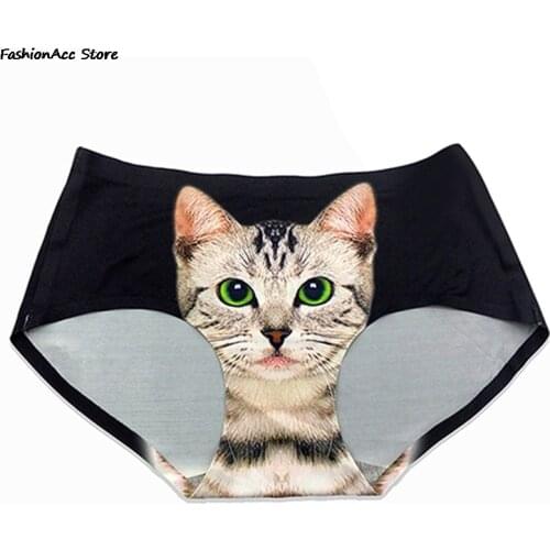 Sexy Pussycat Panties 3D Cat Print Underwear Clothes Funny Female Anti Emptied Women Brief