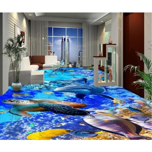 Modern Sticker 3D Floor Underwater World Fish Swim Turtle Toilet Bathroom 3D Flooring Self-adhesive PVC Wallpaper