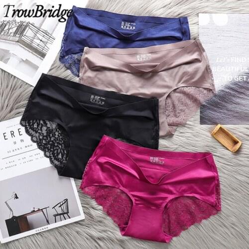 TrowBridge Sexy Lace Womens Panties Ice Silk Seamless Underwear Women Lingerie Skin-Friendly Briefs Intimate Comfort Underpants
