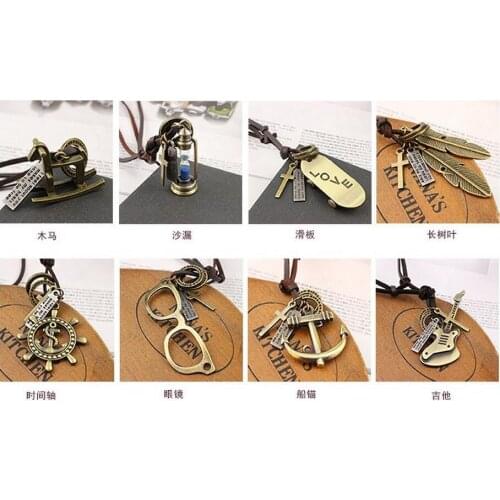 19 style lowest men necklaces Vintage leather rope long necklace scissors bear Leaf pendant necklaces for women leather necklace