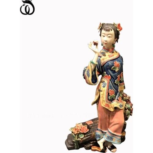 WU CHEN LONG Chinese Style Classical Beautiful Women Statue Ancient Lady Litchi Art Sculpture Ceramics Crafts Home Decor R7024