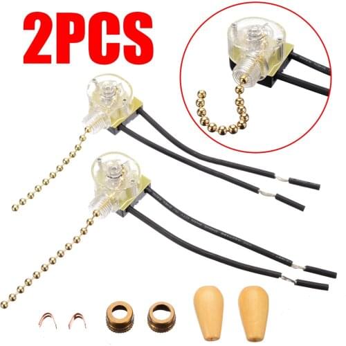 2pcs Pull Chain Switches 3A/250V 6A/125V Lighting Ceiling Fan Pull Chain Switch 2 Wire Connectors Parts