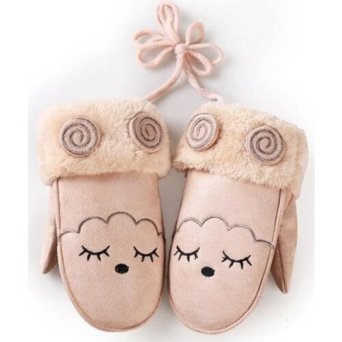 Boys Girls Suede Leather Warm Soft Winter Mittens Childrens Winter Gloves Lovely Cartoon Cat Smile Printes Childrens Gloves