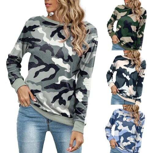 Sweatshirt women vintage Fashion Long Sleeve Camouflage Crew Neck Sweatshirt Pullover Blouse Top Womens Clothing 2021