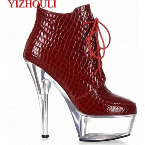6 inch high heels platforms dinner party Banquet black gladiator ankle boots 15cm spool heel shoes for women Exotic Dancer shoes