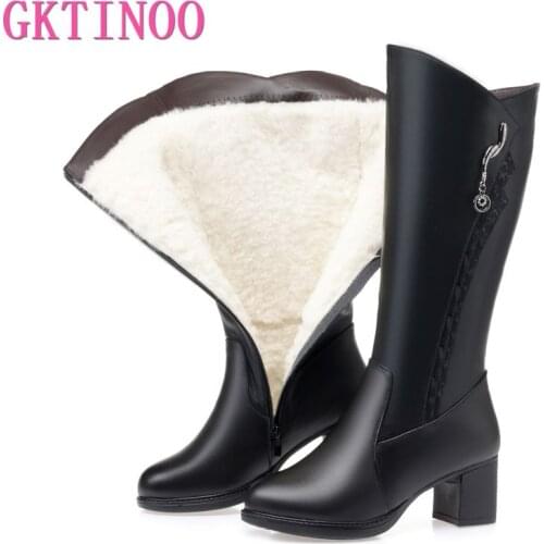 GKTINOO High Quality Knee High Boots Women Genuine Leather Winter Boots Comfortable Warm Wool Womens Long Boots Shoes