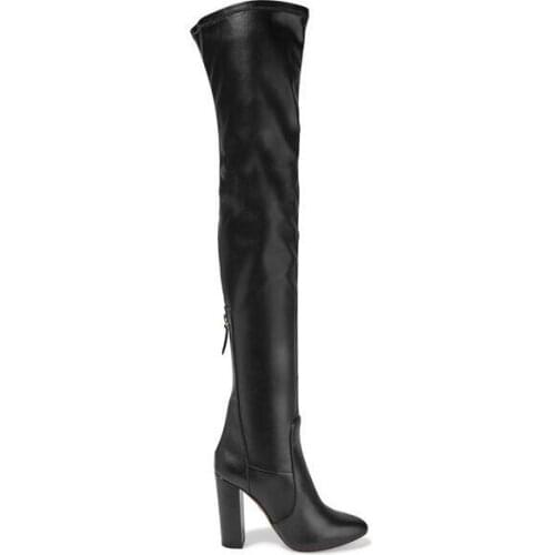 2017 spring newest black stretch fabric over the knee boots round toe thigh high boots woman thick heels velvet boots
