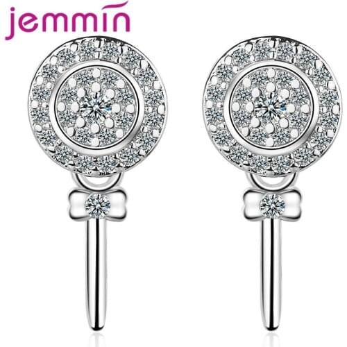 2020 New Korean Women 925 Sterling Silver Lollipop Stud Earrings CZ Crystal Cubic Zirconia Rhinestone Gold Color Jewelry Gift
