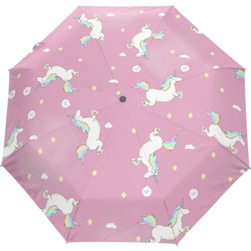 Lovely Unicorn Running Umbrella Custom Design Personalized Portable Triple Foldable Sun and Rain Umbrellas for Children Gift