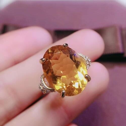 CoLife Jewelry 100% Natural Citrine Ring 12*16mm Natural Citrine Silver Ring Big Size Gemstone Silver Ring Brithday Gift