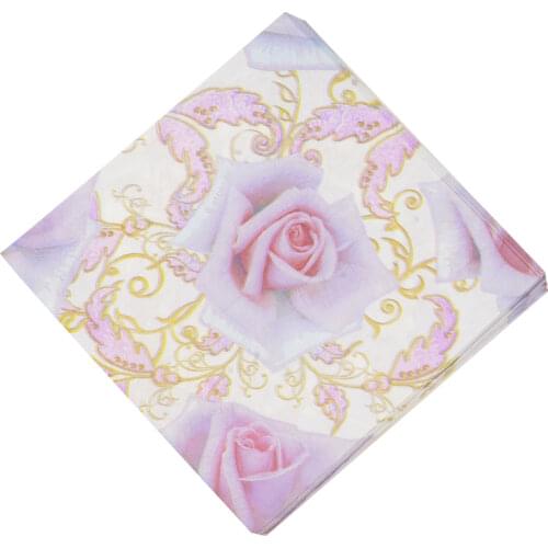 Servilletas Decoupage Paper 20 Vintage Napkins Purple Rose Handkerchief Wedding Party Table Elegant Tissues Decoration 33*33cm