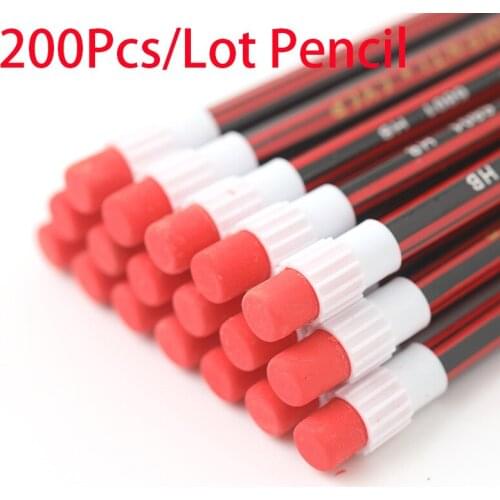 200Pcs/Lot HB Black Pencil With Rubber Writing Learn Drawing Hexagonal Pencil Sketch Stationery