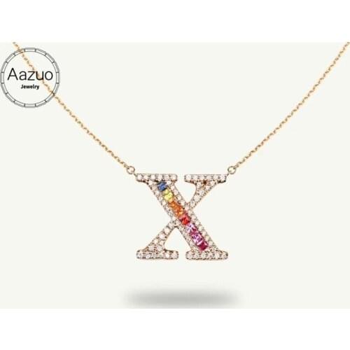 Aazuo 18K Rose Gold Natural Colour Gemstone Real Diamond Original Lucky Initial Letter Free Pendent Necklace gifted for Women