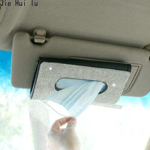 Car Sun Visor Tissue Box Holder Crystal Storage Box Container Face Mask Car Mask Storage Case Car Accessories