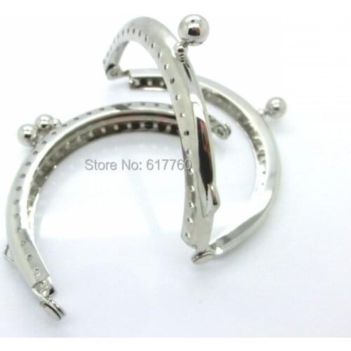Free Shipping-2PCs Silver Tone Bead Purse Bag Metal Frame Kiss Clasp Lock Handle 8.5x6cm(3 3/8"x2 3/8") J2599