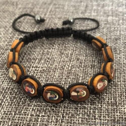 10PCS/pack brown rosary bracelet,wooden religious figures bracelets,saint beads icon bangle