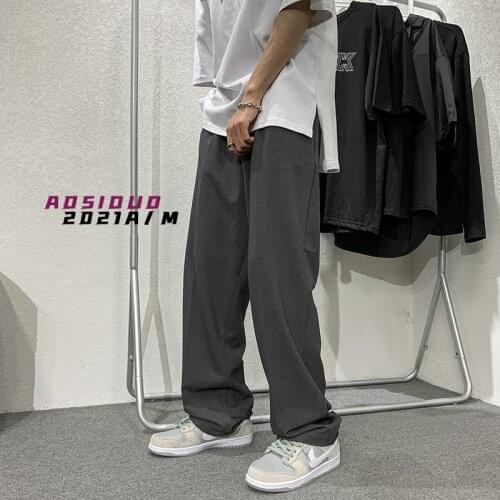 Spring Summer Wide-leg Pants Mens Fashion Gray Black Casual Pants Men Korean Loose Straight-leg Suit Pants Mens Dress Pants
