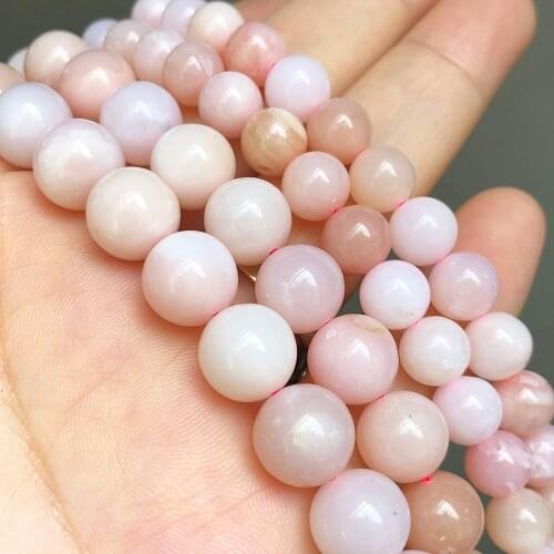 Natural Genuine Pink Opal Stone Beads Smooth Round Loose Spacer Beads For Jewelry Making Beads Diy Bracelet 6 8 10 12mm 7.5"Inch