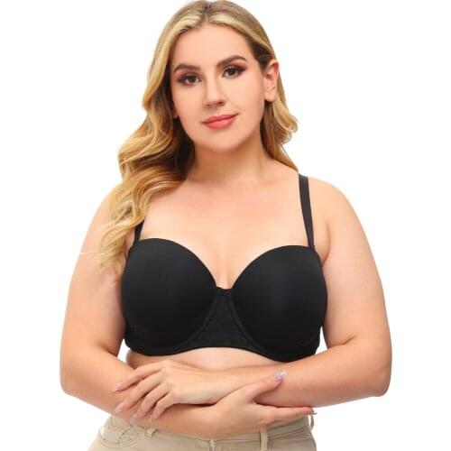 Melansheng Lace Trim Underwire Padded Push Up Strapless Bra Plus Size Large Cup For Big Breasts With Silicone Black Tube Bra DE