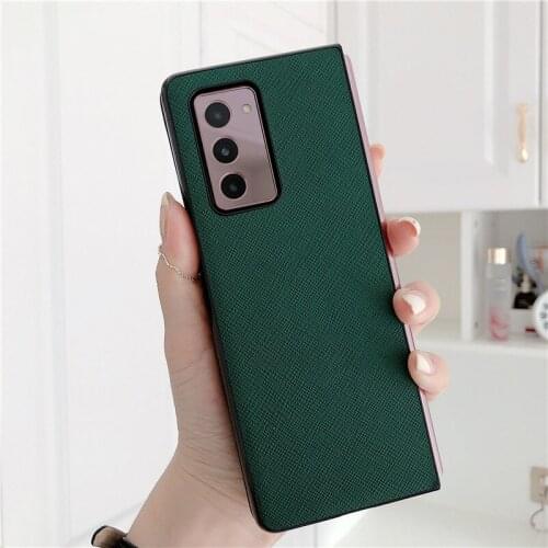 Vintage Case for Samsung Galaxy Z Fold2 All-inclusive PU Leather Cover Cross Pattern Shockproof Shell for Galaxy Z Fold 2 Case