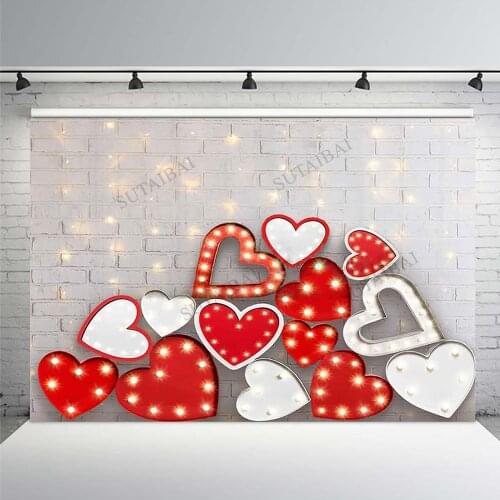 Valentines Day Red Love Heart Light Background Wedding Bridal Shower Party Decor Photography Backdrop Photo Studio Photocall