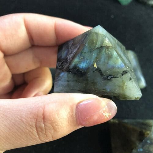 1PC NATURAL Labradorite Quartz Crystal Pyramid Healing Decoration Meditation