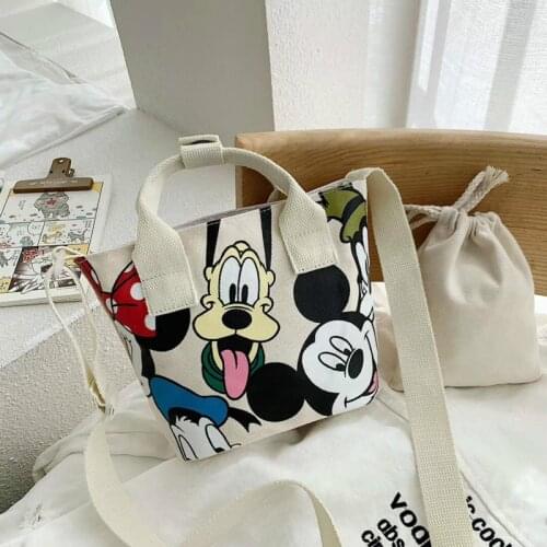 Disney cotton double canvas crossbody bag Mickey Mouse printed shoulder bag adjustable shoulder strap childrens women small bag