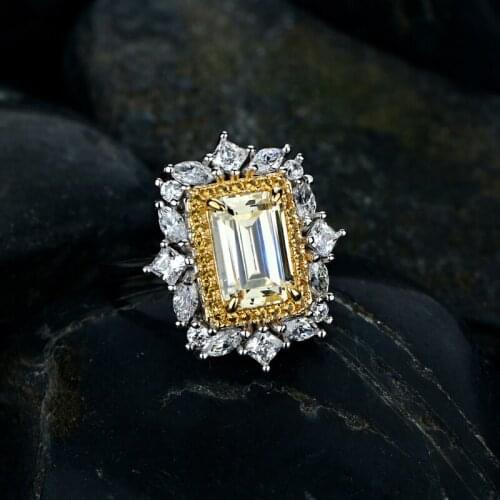 Real 925 Sterling Silver Princess Topaz Rings For Women Sparkling Full High Carbon Diamond Wedding Party Fine Jewelry Gift