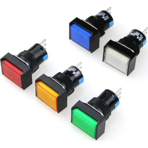 Red/Green/Yellow/Blue/White Light 1NO 1NC Latching/Unlock Rectangle Push Button Switch 6/12/24/220V