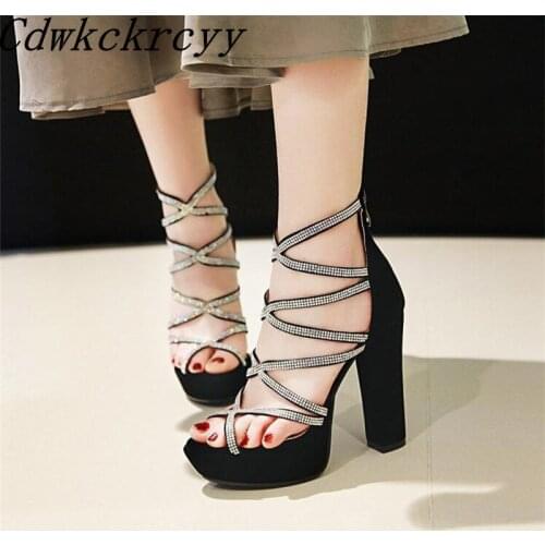 Summer New pattern fashion Europe and America High-heeled Women sandals black Rhinestone Thick bottom sexy banquet Women sandals