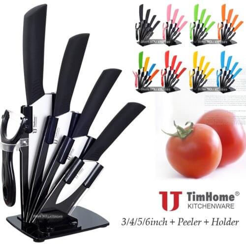 Ceramic knife set 6" 5" 4" 3" Timhome Brand Zirconia ceramic kitchen knvies set with knife block+ceramic peeler