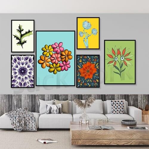Colorful Flowers Leaves Wall Art Romatic Spring Canvas Painting Nordic Posters and Prints Wall Pictures for Living Room Decor