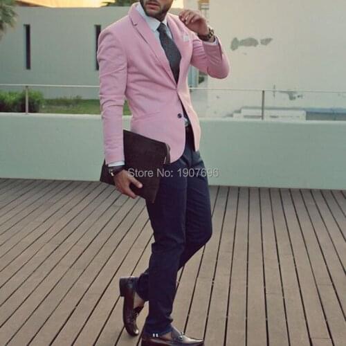 Slim Fit Prom Men Suits for Wedding Stage Casual Two Piece Pink Groom Tuxedo Jacket with Pants Notched Lapel Blazer Latest Style