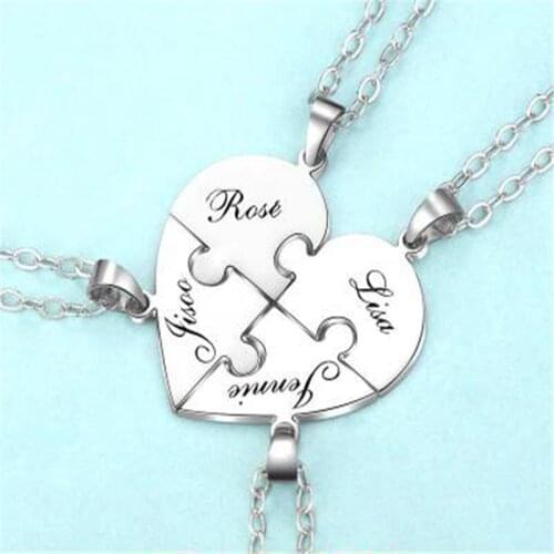 Custom Necklace S925 Silver Puzzle Pendant Necklace 4pcs Set Friendship Name Necklace Pendant Couple Graduation Jewelry Dropship