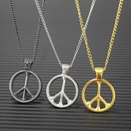 Hip Hop Stainless Steel Round Peace Sign Retro Necklace Rock Street Chain Necklace Fashion For Man Jewelry Gifts Drop Shipping