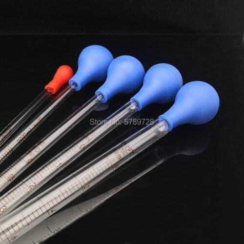 5pcs Glass dropper with scale,Chemical laboratory glass pipette with rubber suction ball 1ml 2ml 3ml 5ml 10ml