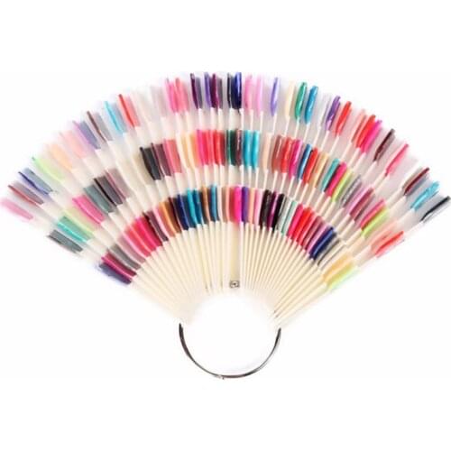 50pcs Nail Showing Shelf Color Card Fan Shape Nail Art Display Sticks Swatches False Tips Sharp Practice Manicure Tools(3in1pc)