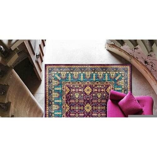 Persian Style Bedroom Bedside Floor Mat Geometric Flowers Printed Hallway Kitchen Door Rugs Living Room Sofa Anti-Slip Carpet