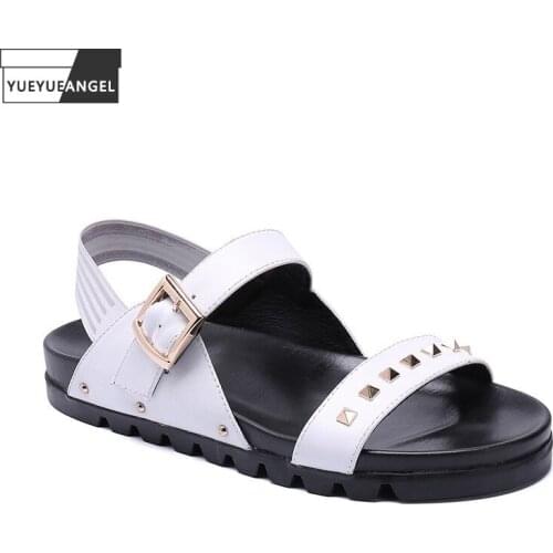 Summer Mens Rivets Sandal 2021 Luxury Brand Outdoor Casual Shoes Rubber Sole Designer Genuine Leather Sandals Plus Size 45 46