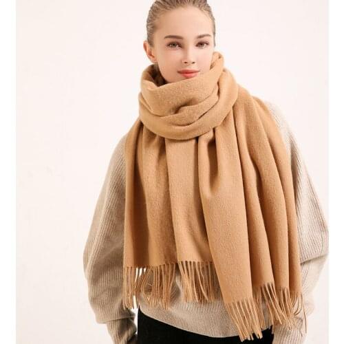 Winter 100% Wool Scarf Women Russian Warm Wrap for Ladies Solid Pashmina Echarpe Tassel Pure Wool Scarves Large Cashmere Foulard