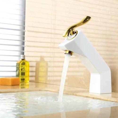 LIUYUE Basin Faucets Brass Black/White Elegant Bathroom Single Handle Wash-basin Faucet Bathroom Cold Hot Water Sink Mixer Taps