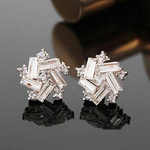 Womens Lucky Windmill Rhinestone Silver Color Ear Stud Earrings Party Jewelry fashion