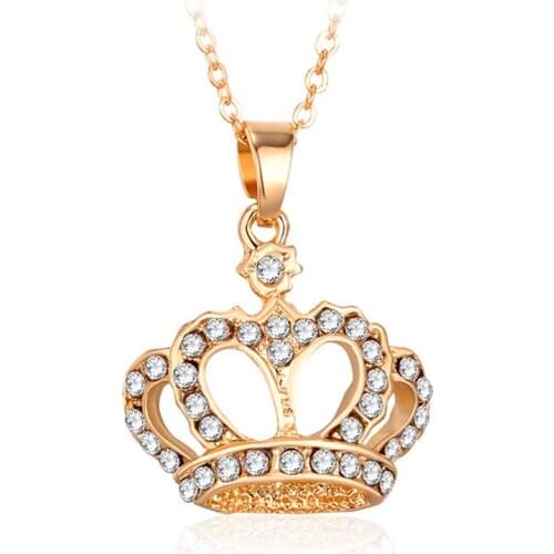 2019 Luxury Crown Pendant Necklace Rose Gold Color Fashion Women Crystal Wedding choker necklace Jewelry for Lady Gifts bijoux