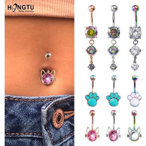 1PC Nombril Ombligo Paw Cat Navel Piercing Barbell Belly Button Sexy Body Jewelry CZ Zircon Rhinestone Round Body Ring Jewelry