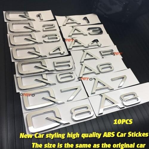 10pcs Top Quality Car Logo Stickers For Q3 Q5 Q7 Q8 Q2 A1 A3 A4 A5 A6 A8 A7 Tail Rear Trunk Number Letters Decal car accessories