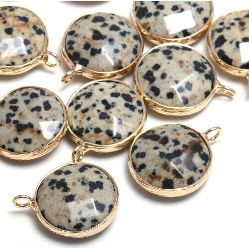 2PC Natural Stone Dalmatian Jaspers Pendant Faceted Round Charms For Jewelry Making DIY Earring Necklace Accessories Fine Gifts